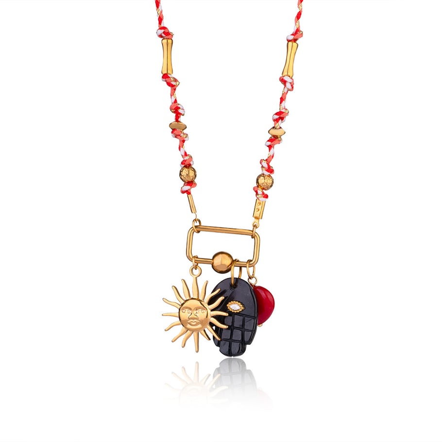 1 Piece Handcrafted Series Bohemian Hand Stainless Steel Gold Color Natural Stone Women's Pendant Necklaces Picture9