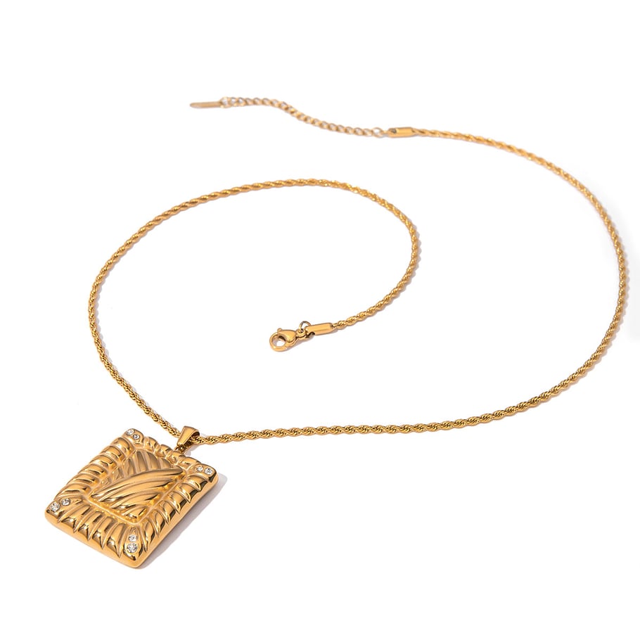 1 Pair 18k gold stainless steel rhinestone square necklace women's thread inlaid rhinestone pendant necklace unisex pendant necklace Picture6