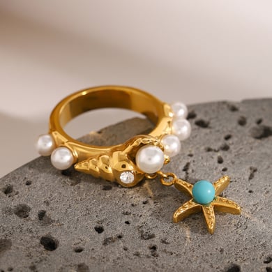 1 Paar Ethnische Serie Retro Schildkröte Edelstahl 18K vergoldet künstliche Perle Frauen Einzelringe h5 Bild3
