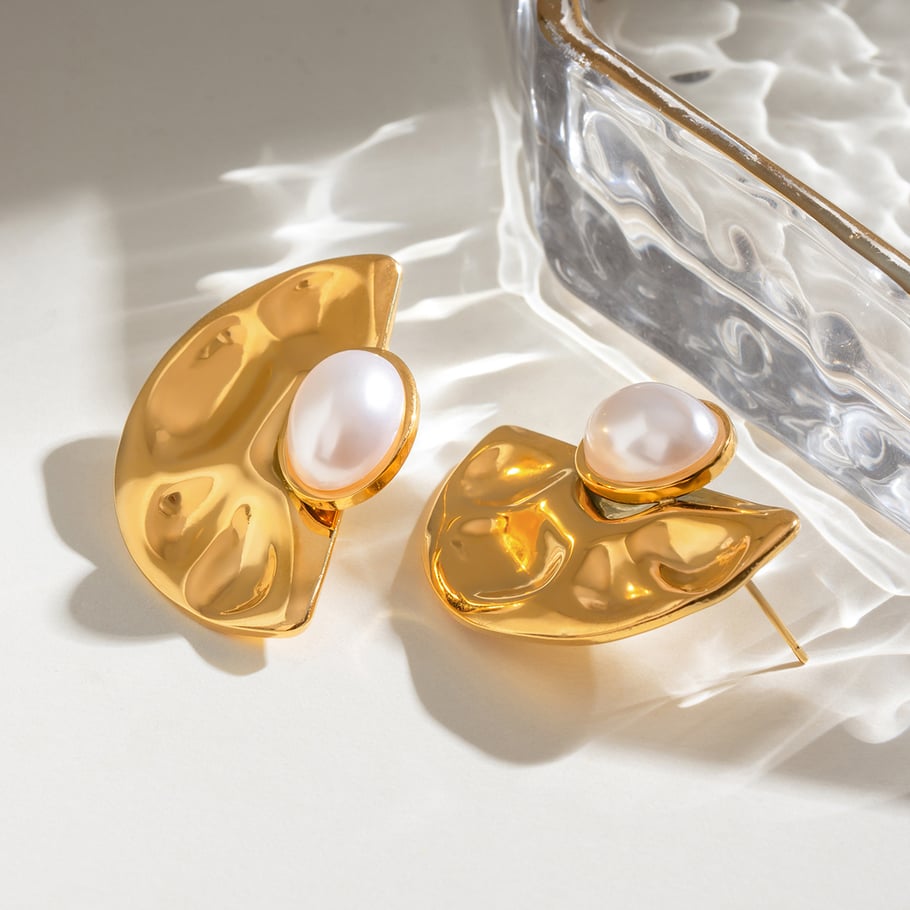 1 Pair Simple Series Retro Geometric Stainless Steel 18K Gold Plated Artificial Pearl Women Stud Earrings Picture4
