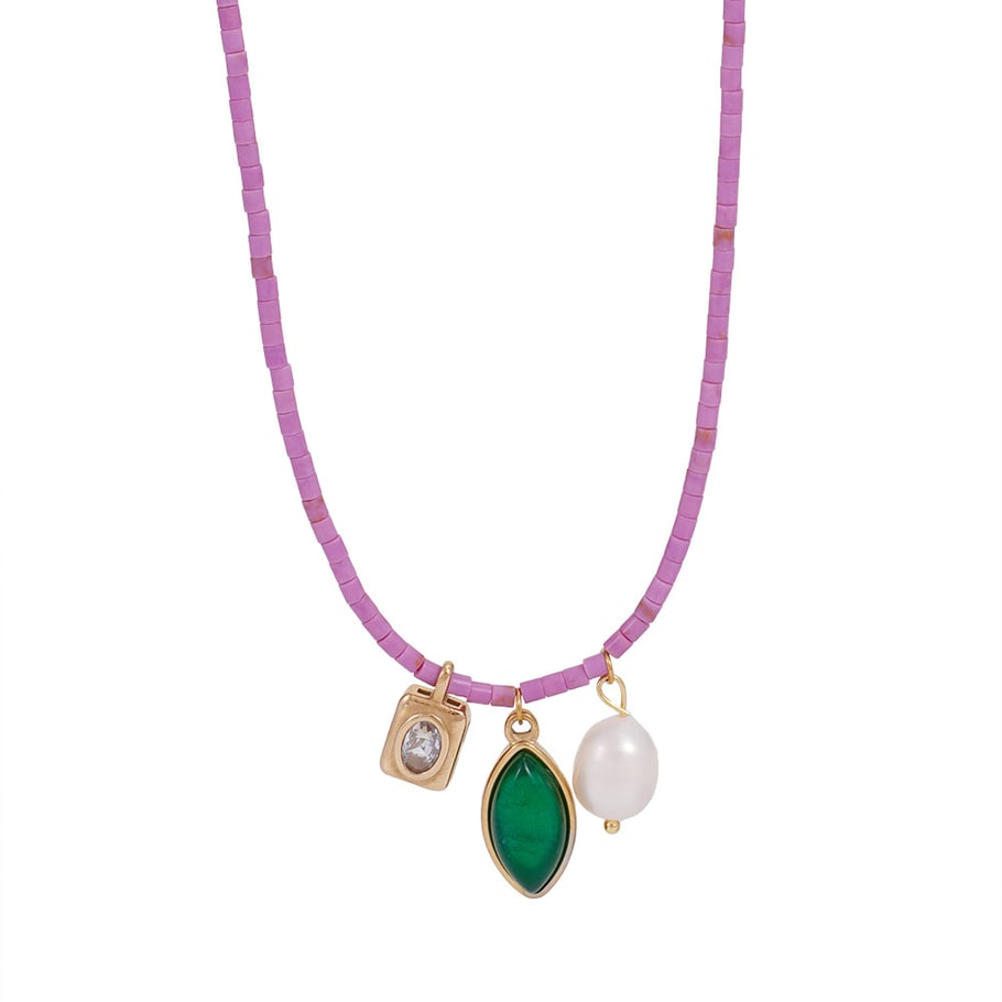 1 Piece Gorgeous Series Sweet Leaf Shape Colorful Natural Stone Stainless Steel Women's Beaded Necklaces h5Picture9
