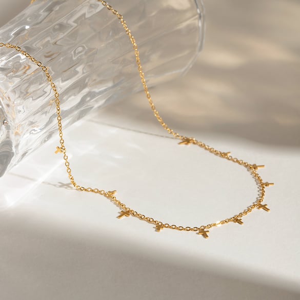1 pezzo semplice serie giornaliera croce in acciaio inossidabile placcato oro 18K donne collane con ciondolo 2