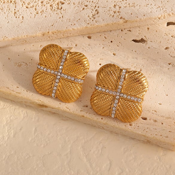 1 Pair Retro quadrilateral 18K Gold Plated Zircon Stud Earrings 2