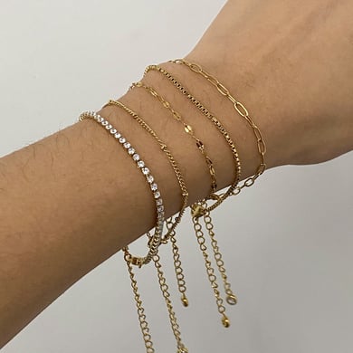 1 Piece Simple Series Europe and America line Stainless Steel 18K Gold Plated Rhinestone Women Chain Bracelets h5 Picture6