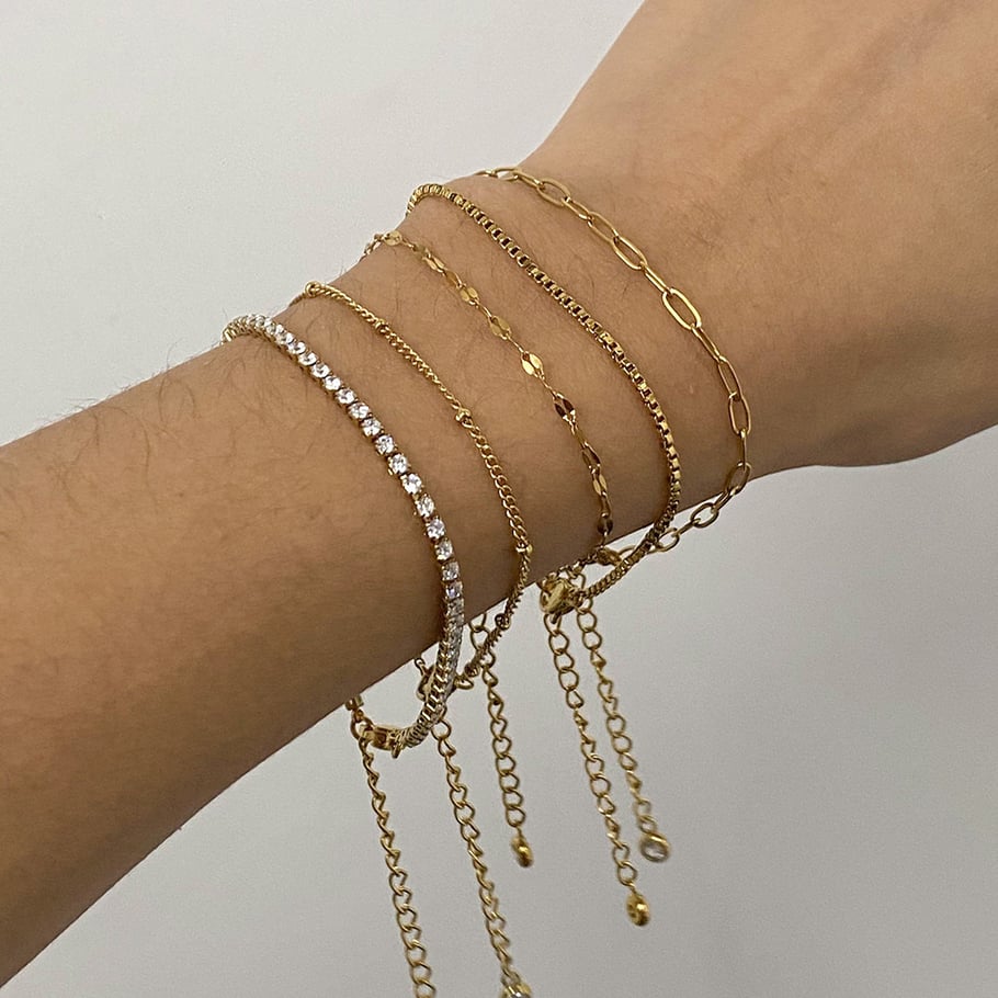1 Piece Simple Series Europe and America line Stainless Steel 18K Gold Plated Rhinestone Women Chain Bracelets Picture6
