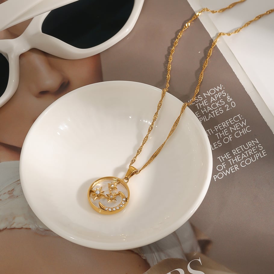 Collar con colgante de acero inoxidable dorado para mujer, serie lujosa de Europa y América, con lunas. Imagen5