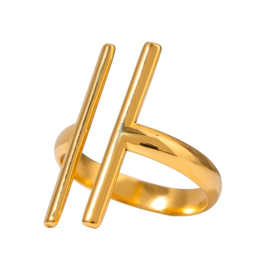 1 Paar Simple Series Einfache geometrische Edelstahl 18 Karat vergoldete verstellbare Damenringe Bild5