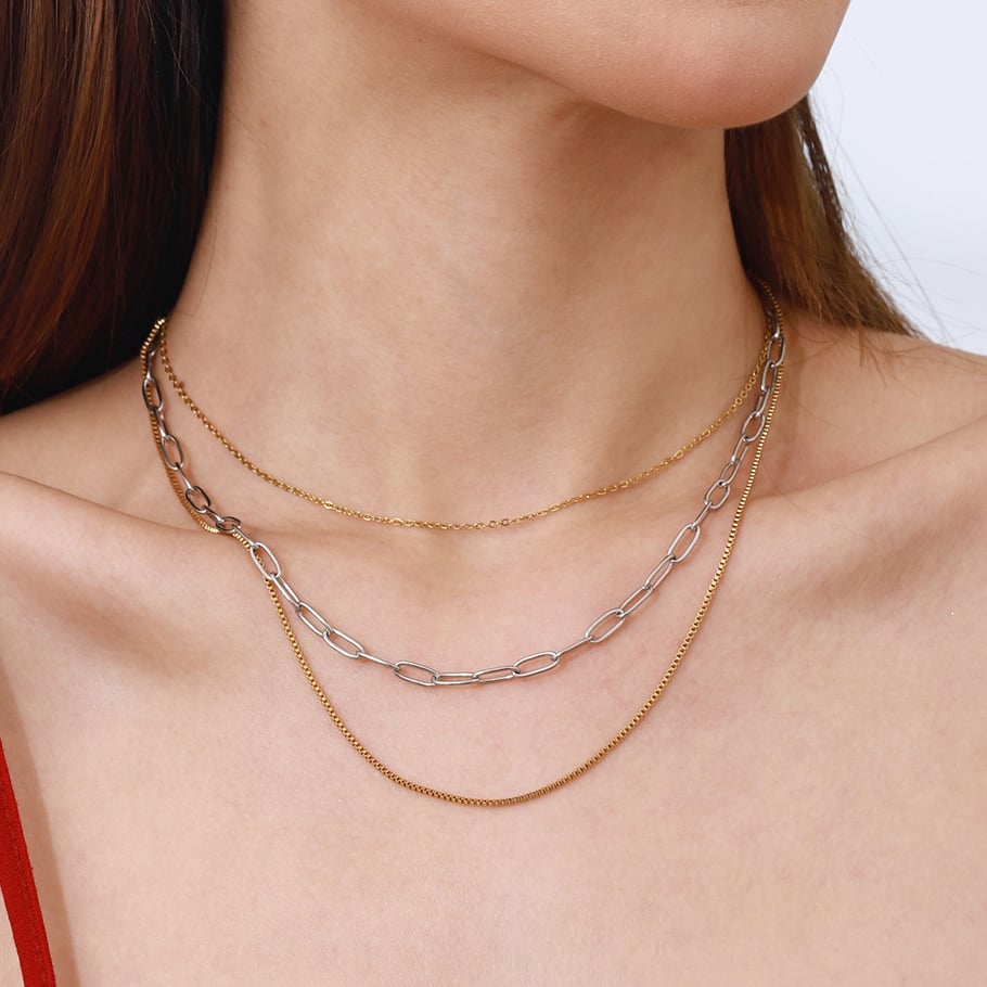 1 Stück Simple Series Europa und Amerika Linie Edelstahl Gold Farbe Damen Layered Halsketten Bild8