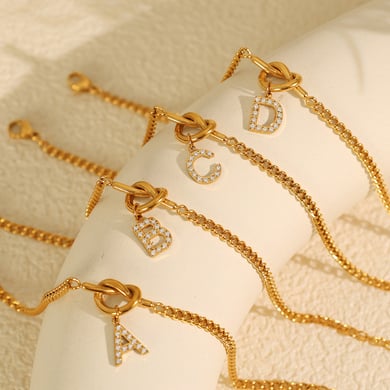 1 Piece Simple Series Simple Letter Stainless Steel 18K Gold Plated Rhinestone Women Charm Bracelets h5 Picture4