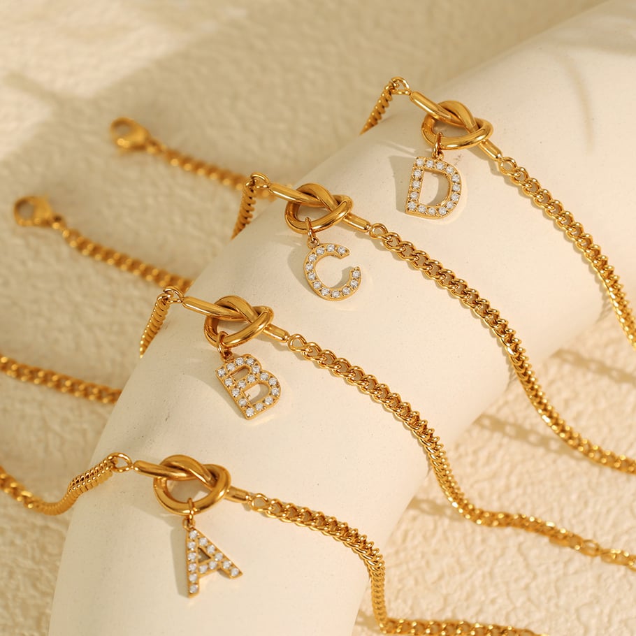 1 Piece Simple Series Simple Letter Stainless Steel 18K Gold Plated Rhinestone Women Charm Bracelets Picture4