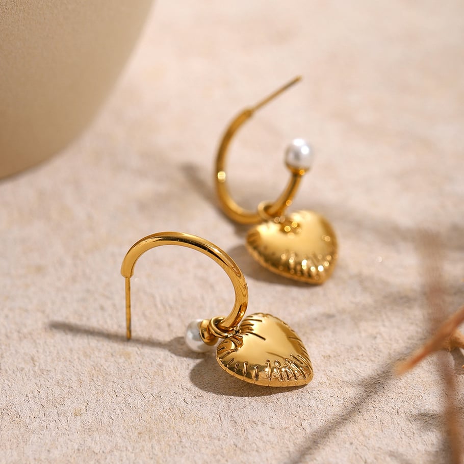 18k gold stainless steel pearl C-shaped heart-shaped earrings ins Internet celebrity same style five-pointed star titanium steel ear buckle earrings Picture5