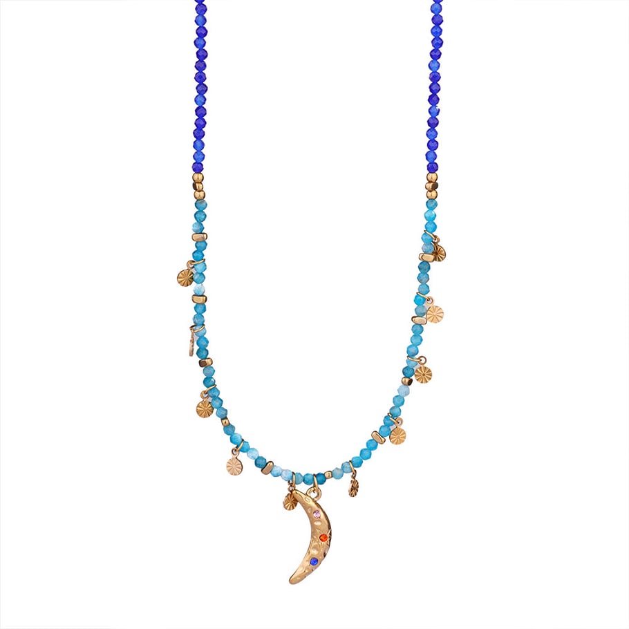 1 Piece Exquisite Series Retro Moon Shape Pendant Stainless Steel Gold Color Women's Beaded Necklaces Picture9