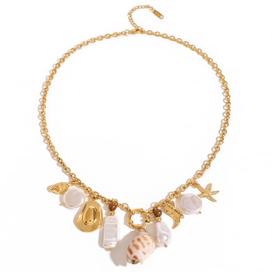 1 Piece Simple Series Vacation Turtle Stainless Steel 18K Gold Plated Artificial Pearl Women Pendant Necklaces h5 Picture6