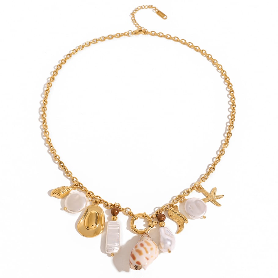 1 Piece Simple Series Vacation Turtle Stainless Steel 18K Gold Plated Artificial Pearl Women Pendant Necklaces Picture6