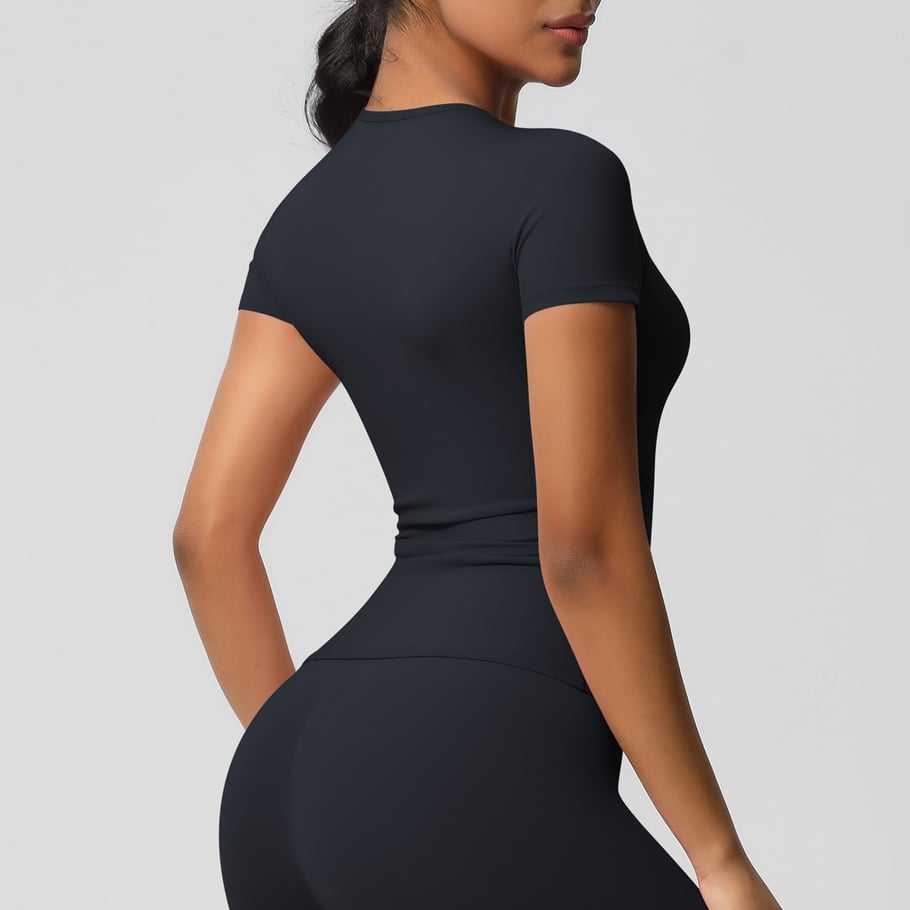 1 Piece Solid Color Skinny Athletic Cycling Yoga T-Shirt Women’s Sport Clothins Picture5