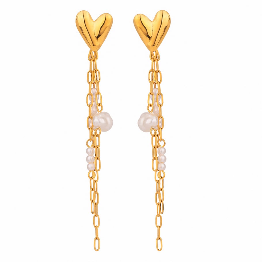 1 Pair Luxurious Series Sweet Heart Tassel Exquisite Stainless Steel Gold Color Women's Drop Earrings Picture9