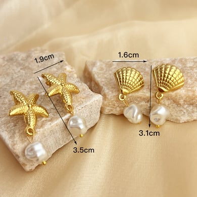 1 Pair Oceanic Stainless Steel Gold Color Drop Earrings h5 Picture6