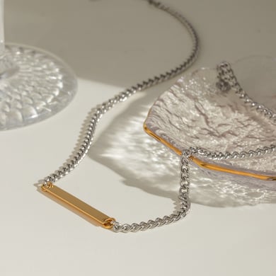 1 Stück Simple Series Einfache geometrische Edelstahl 18 Karat vergoldet Damen Kettenhalsketten h5 Bild4