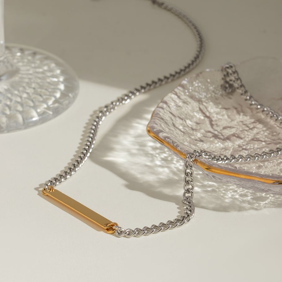 1 Stück Simple Series Einfache geometrische Edelstahl 18 Karat vergoldet Damen Kettenhalsketten Bild4