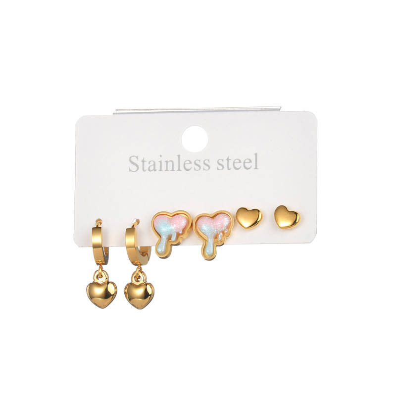 1 Pair Simple Series Sweet Heart Stainless Steel 18K Gold Plated Women Stud Earrings Picture5
