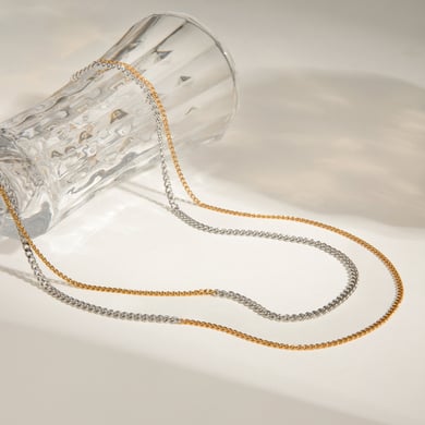 Collar de cadena de acero inoxidable dorado para mujer, serie simple, estilo Europa y América, 1 unidad h5 Imagen7