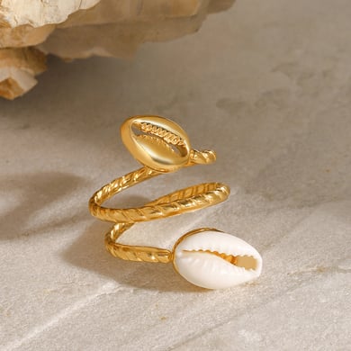 1 Pair Simple Series Vacation Turtle Stainless Steel 18K Gold Plated Shell Women Adjustable Rings h5 Picture3
