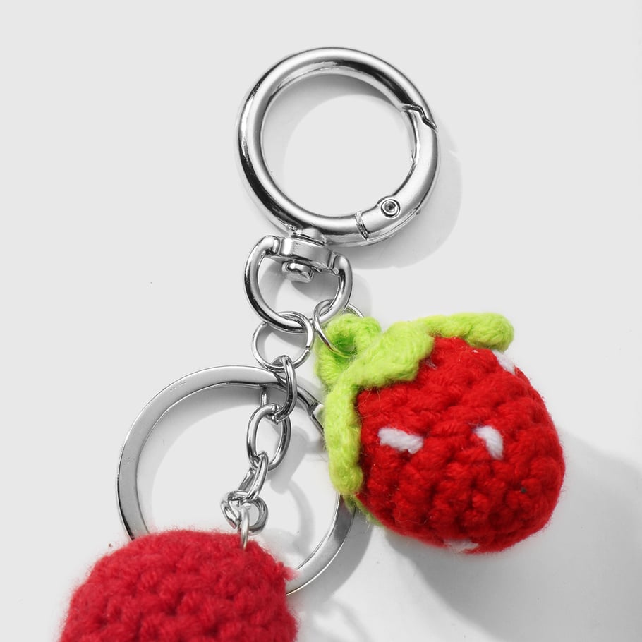 1 Piece Cute Knitted Strawberry & Cherry Heart Bag Charms Picture10