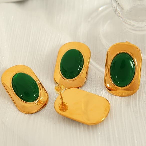 1 Pair Classic Series Retro Geometric Stainless Steel 18K Gold Plated Women Stud Earrings 2