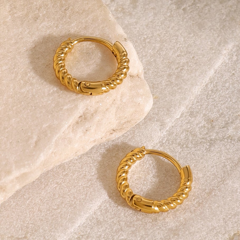 1 Pair Simple Retro Style Twisted Coil Shape Stainless Steel 18K Gold Plated Women's Hoop Earrings Picture4