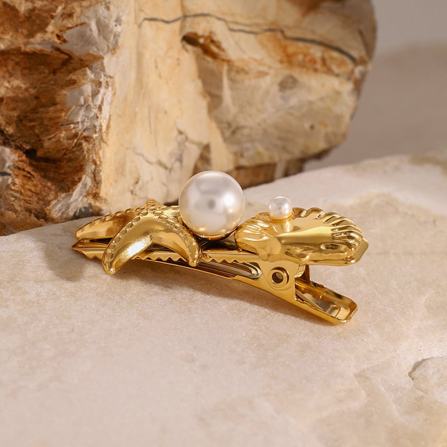 1 Paar Simple Series Ins Style Schildkröte Edelstahl 18 Karat vergoldet Kunstperlen Damen Haarspangen Bild4