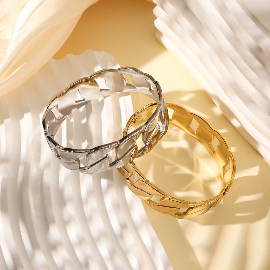 1 Piece Gleaming Series Classic Twist Stainless Steel Gold Color Women's Bangles Picture4