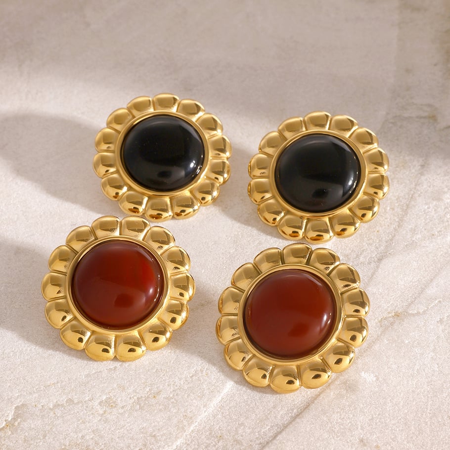 1 Pair Simple Series Retro Flower Stainless Steel 18K Gold Plated Women Stud Earrings Picture4