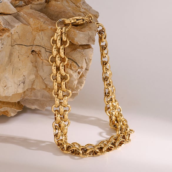 Pulsera de cadena punk de acero inoxidable chapada en oro de 18 quilates para mujer, serie simple, 1 pieza 2