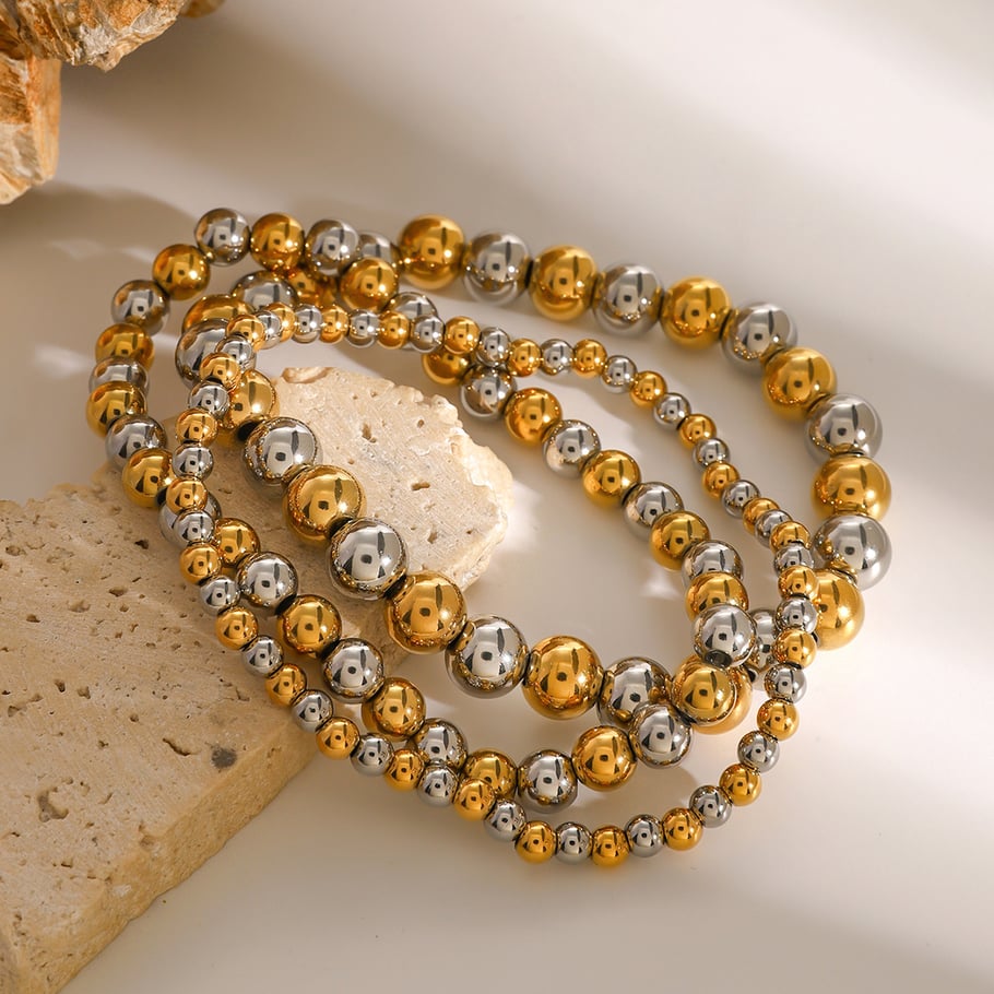 1 Piece Simple Series Casual Beads Stainless Steel 18K Gold Plated Women Beaded Bracelets Picture4