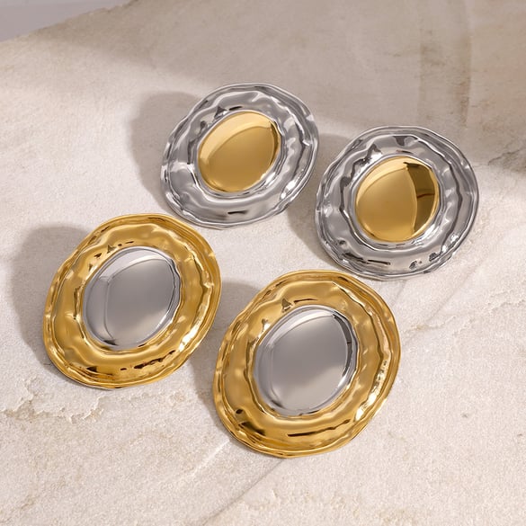 1 Pair Retro Stylish Style Oval Shape Stainless Steel 18K Gold Plated Women's Stud Earrings 2