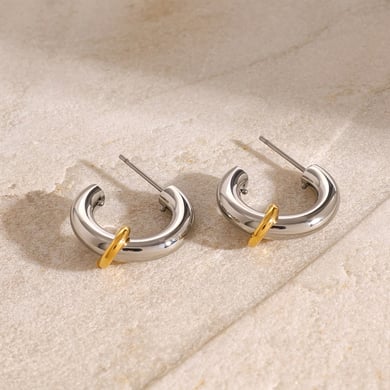 1 Pair Simple Series Simple Geometric Stainless Steel 18K Gold Plated Women Hoop Earrings h5 Picture6