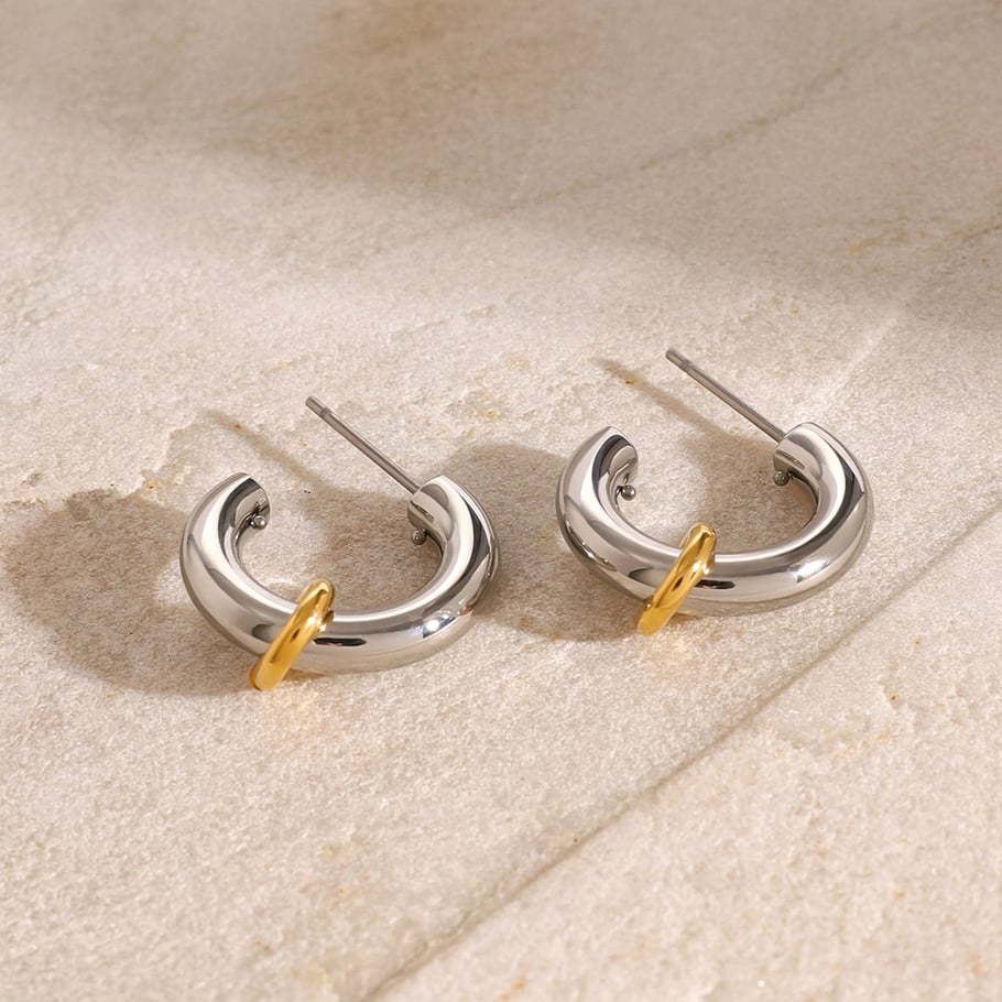 1 Pair Simple Series Simple Geometric Stainless Steel 18K Gold Plated Women Hoop Earrings Picture6