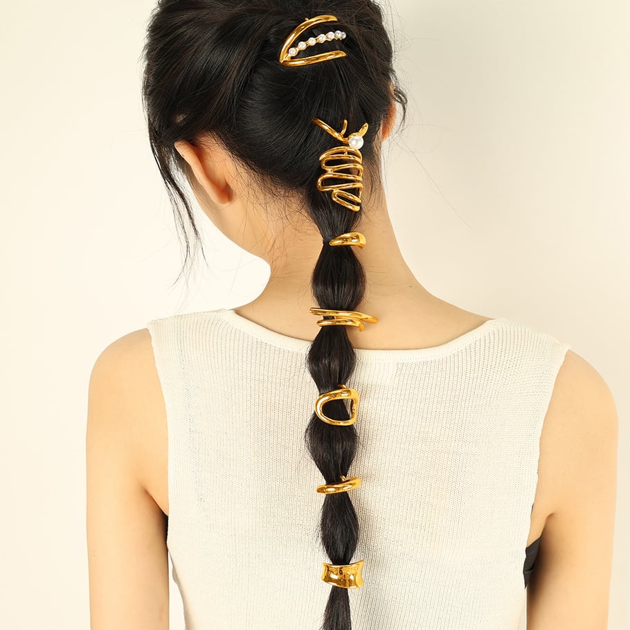 1 Piece Simple Series Simple Geometric Titanium Steel   Gold Color  Women's Hair Clips Picture6