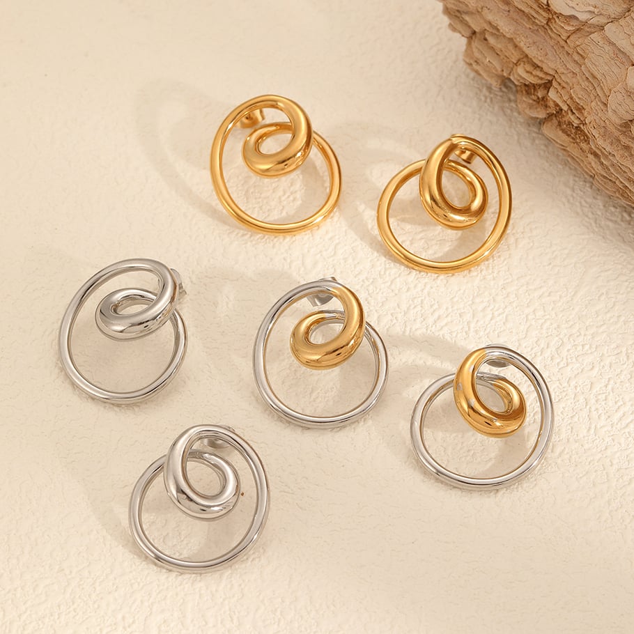 1 Pair Modern Style Irregular Spiral Shape Gold Color Stainless Steel Women's Stud Earrings Picture3