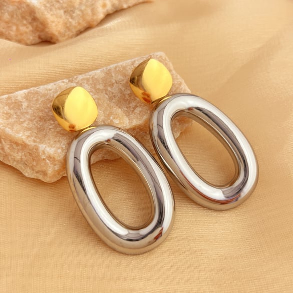 1 paio di orecchini pendenti semplici geometrici in acciaio inossidabile color oro da donna 2