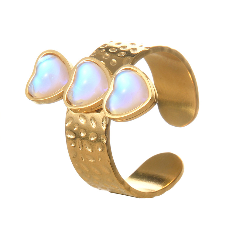 Bague ajustable en acier inoxydable pour femme, série Simple, motif cœur quotidien, 1 pièce Image3