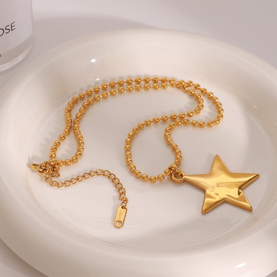 1 Stück Simple Series Europa und Amerika Pentagramm Edelstahl Gold Farbe Damen Anhänger Halsketten Bild3