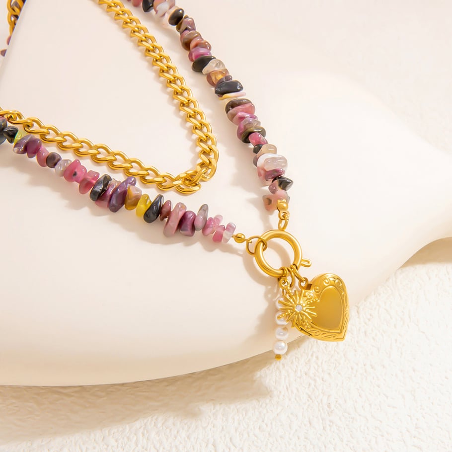 1 Piece Romantic Series Heart Stainless Steel 18K Gold Color Plated Natural Stone Women's Pendant Necklaces Picture4