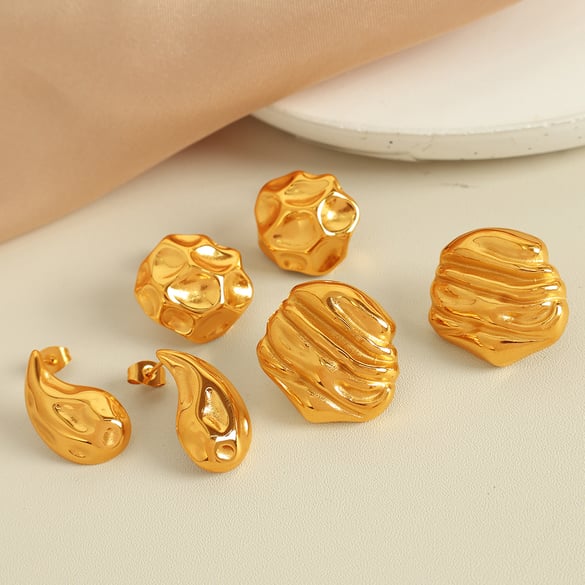 1 Pair Simple Series Classic Droplet Stainless Steel 18K Gold Plated Women Stud Earrings