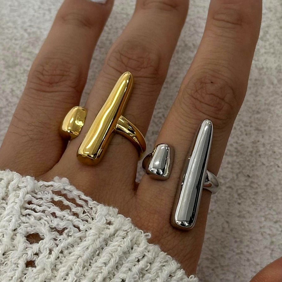 1 Pair Simple Series Casual Geometric Stainless Steel 18K Gold Plated Women Adjustable Rings Picture4