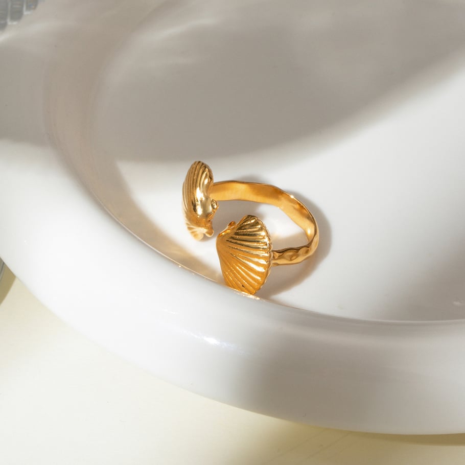 1 Piece Simple Style Shell Shape Stainless Steel 18K Gold Plated Women's Adjustable Rings Picture5