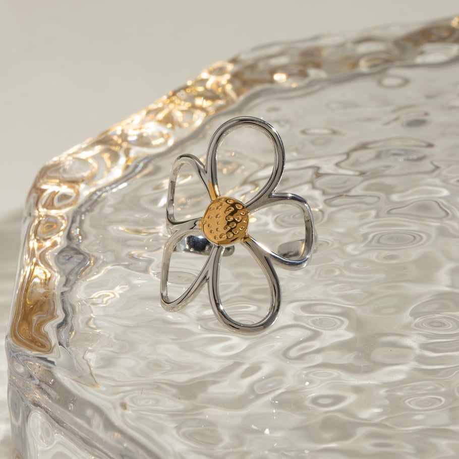 1 Pair Simple Series Retro Flower Stainless Steel 18K Gold Plated Women Adjustable Rings Picture5