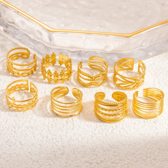 1 Piece Classic Series Daily Minimalist Strip Stainless Steel Gold Color Women's Adjustable Rings 2