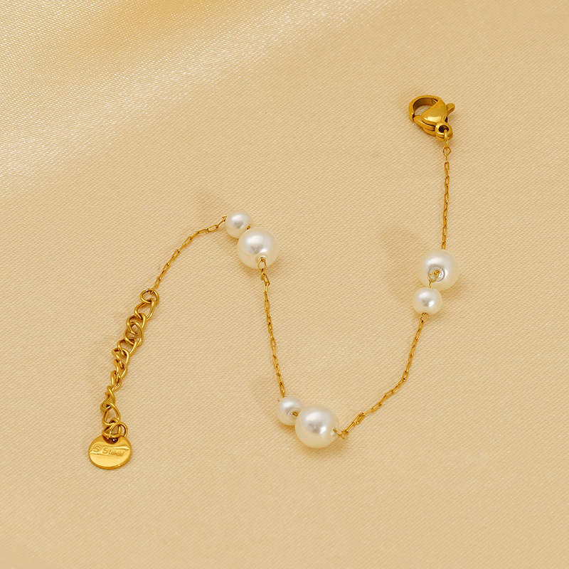1 Piece Daily Stainless Steel 18K Gold Plated Artificial Pearl Women Chain Bracelets Picture5