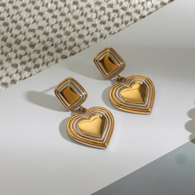 1 Pair Classic Series Heart Stainless Steel Gold And Silver Mixed Color Women's Pendant Earrings h5 Picture3